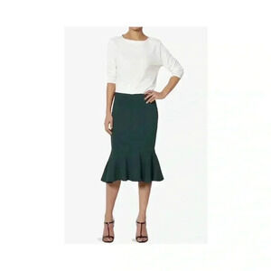 🆕Zenana Outfitters Hunter Green Mermaid-Hem Mid Skirt L🆕
